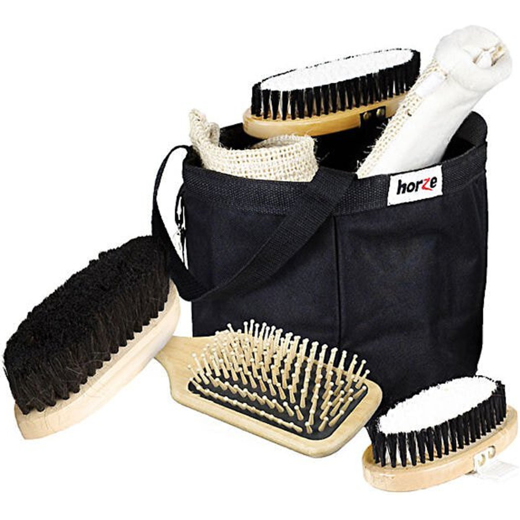 Horze Equestrian Wooden Horse Grooming Tools & Tote Horze Equestrian