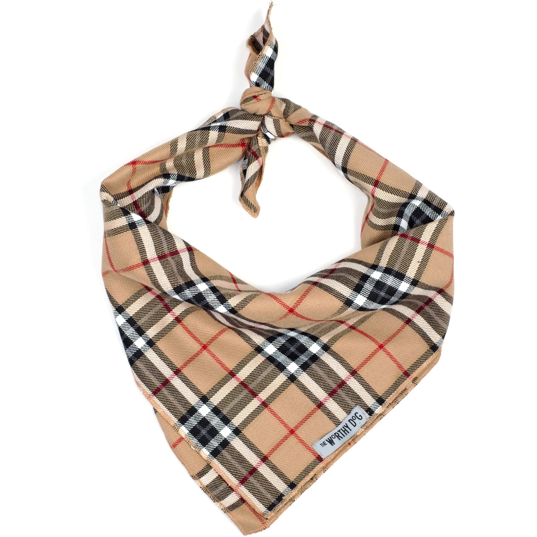 The Worthy Dog Tan Plaid Dog Bandana, Tan The Worthy Dog