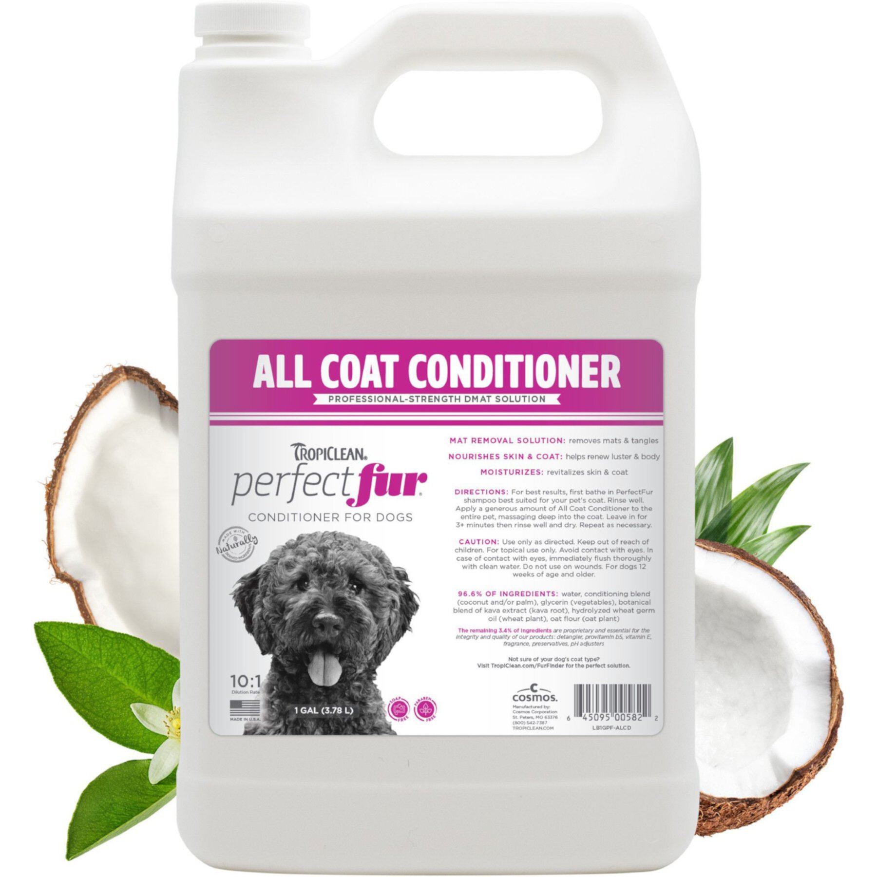 TropiClean PerfectFur for All Coats 10:1 Detangling & Moisturizing Dog Conditioner, 1-gal bottle TropiClean