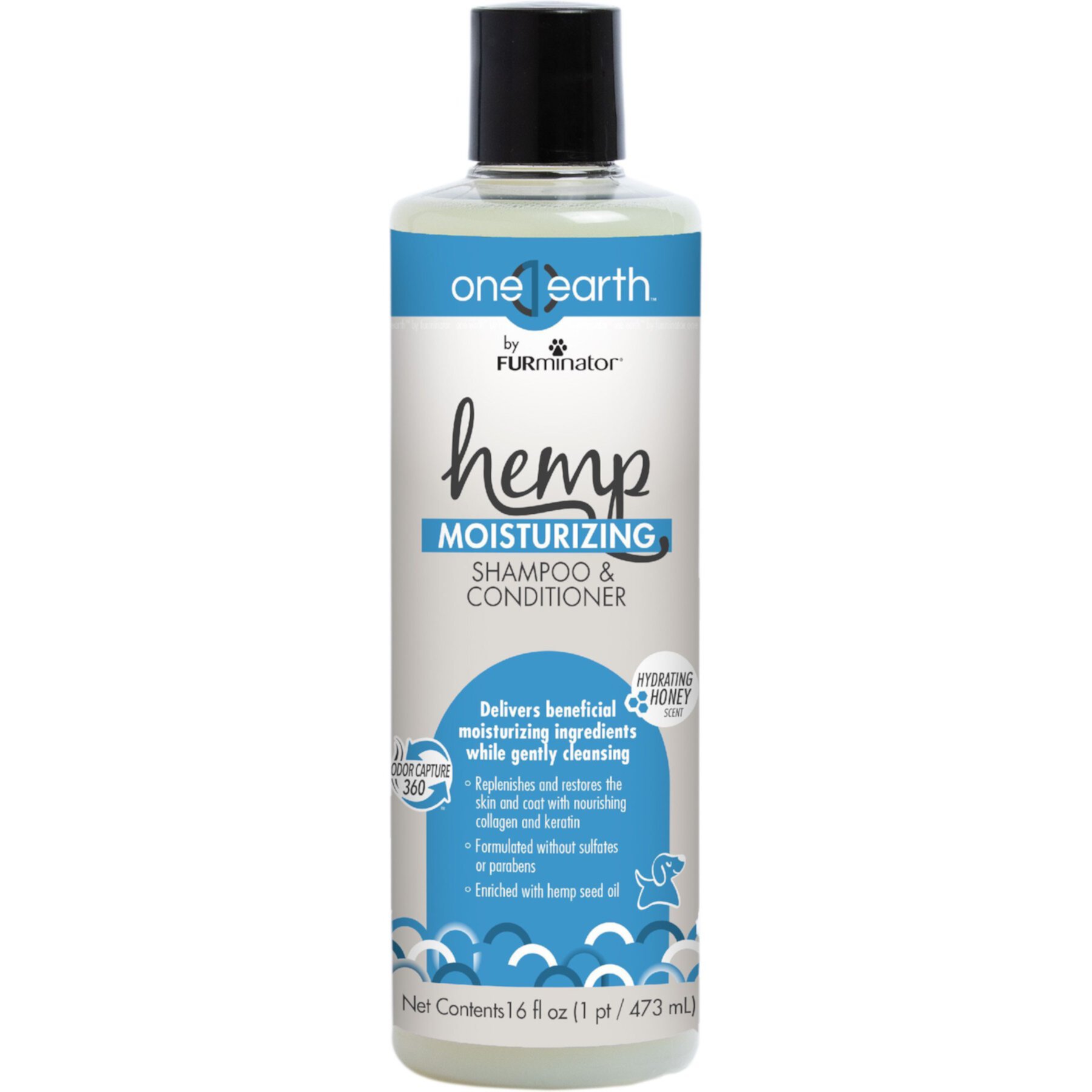 FURminator One Earth Hemp Hydrating Honey Scented 2-in-1 Moisturizing Dog Shampoo & Conditioner, Blue FURminator