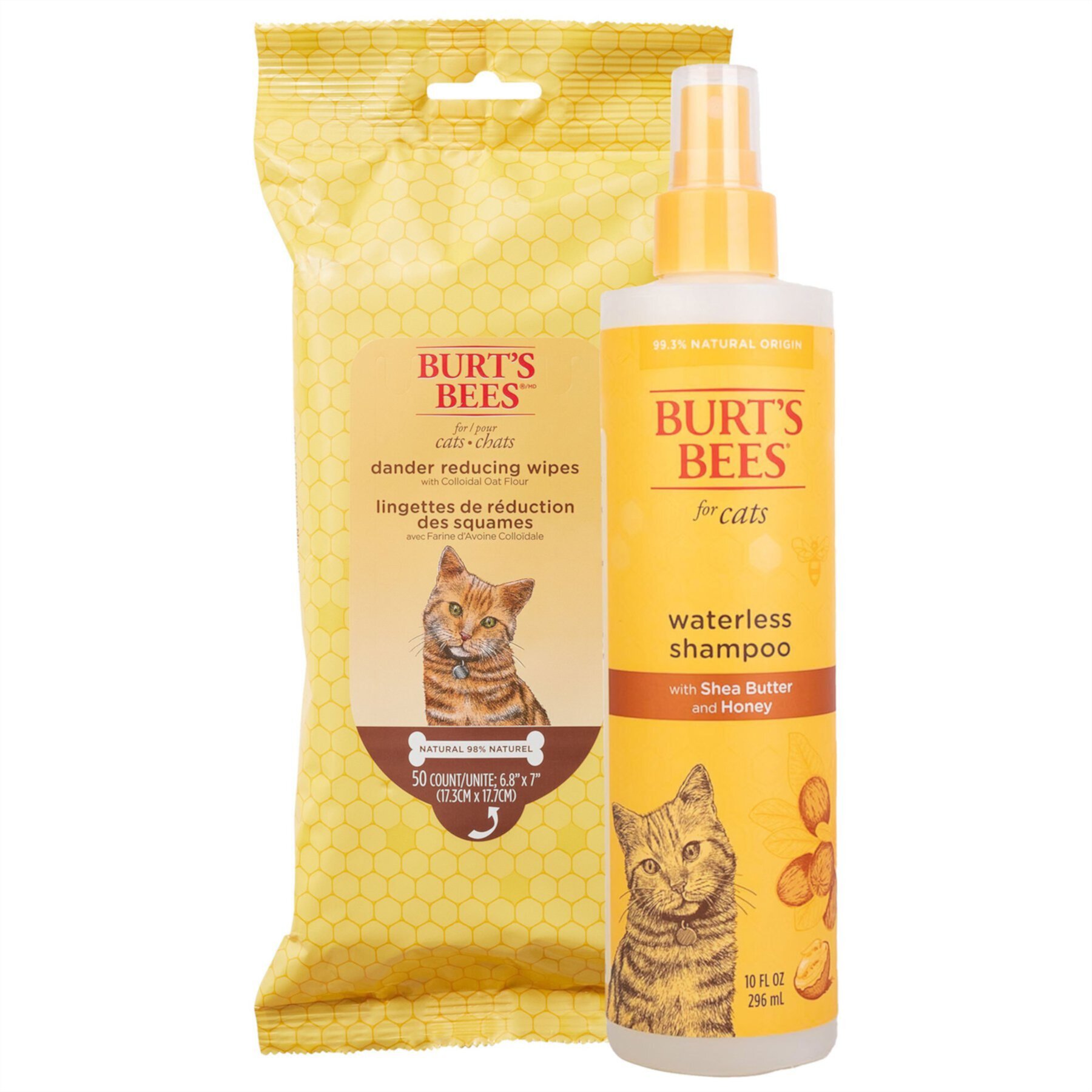 Burt's Bees Dander Reducing Wipes with Colloidal Oat Flour & Aloe Vera for Cats & Burt's Bees Waterless Shampoo for Cats Burt'S Bees