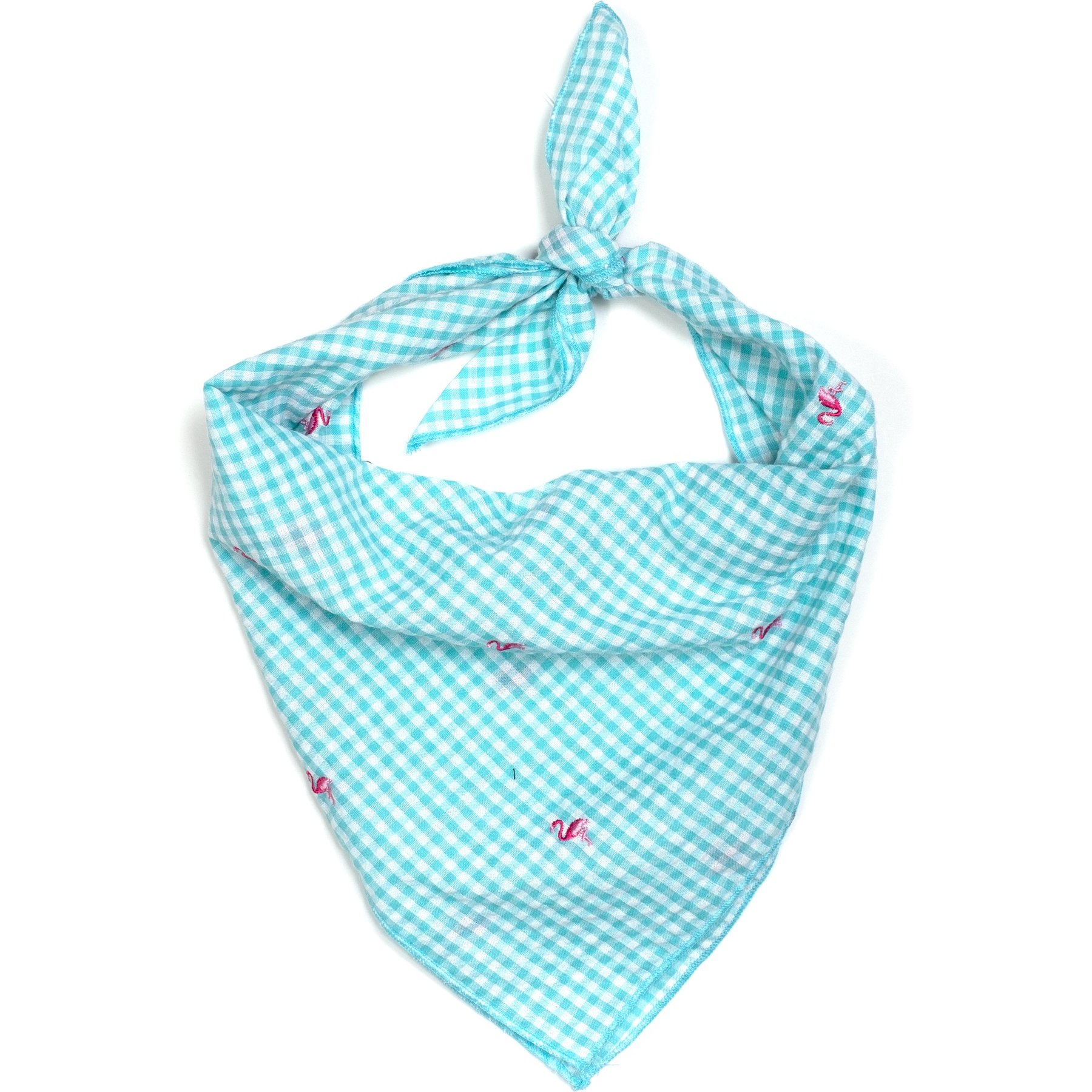 The Worthy Dog Gingham Flamingos Dog Bandana, Aqua The Worthy Dog