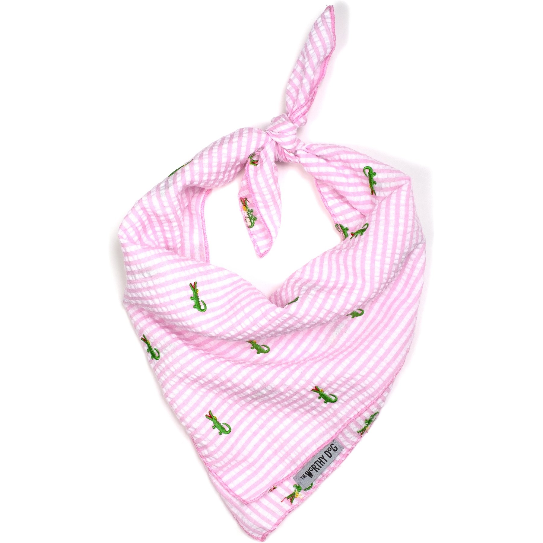 The Worthy Dog Pink Stripe Alligator Dog Bandana, Pink The Worthy Dog