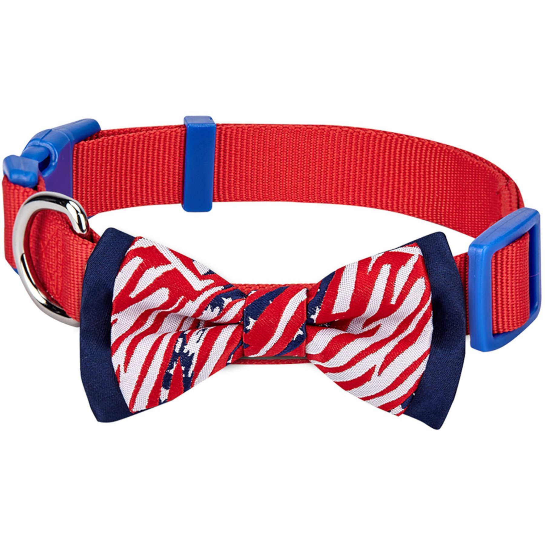 Blueberry Pet National Pride Handmade USA American Flag with Jacquard Weave Fabric Detachable Bow Tie Dog Collar Blueberry Pet