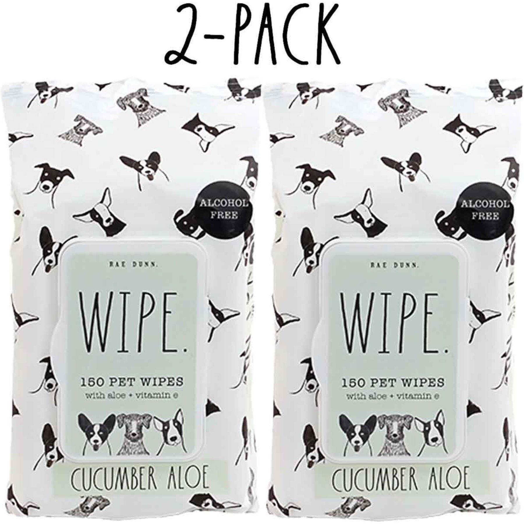 Rae Dunn WIPE. Aloe & Vitamin E Cucumber Aloe Scent Dog Wipes, 150 count, 2 pack Rae Dunn