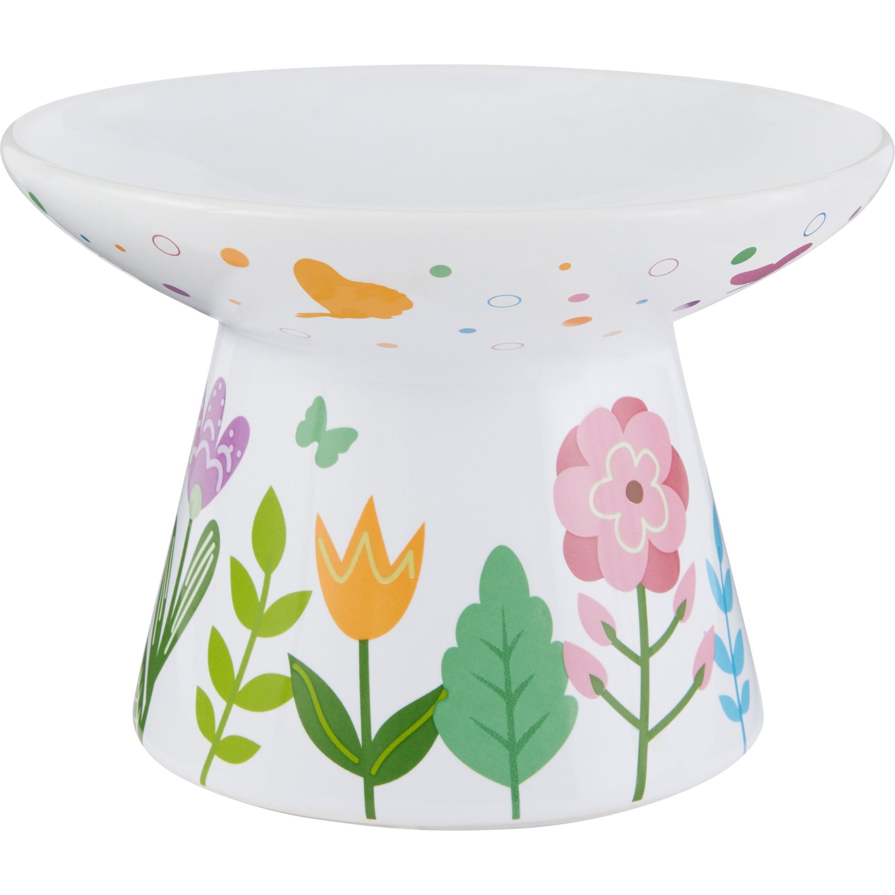 Frisco Cat Face Floral Wide Shape Elevated Non-Skid Ceramic Cat Bowl Frisco