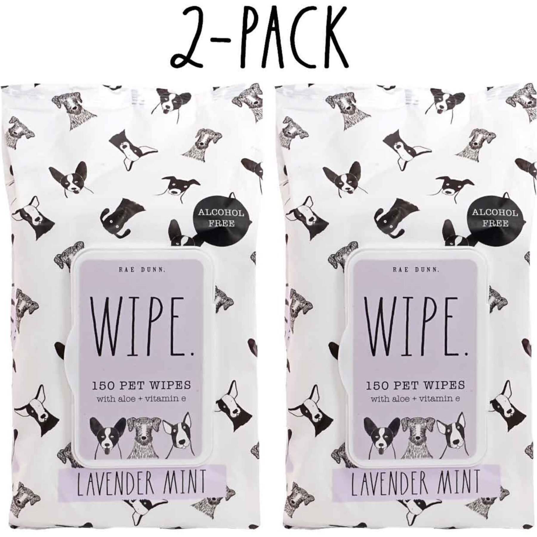 Rae Dunn WIPE. Aloe & Vitamin E Lavender Mint Scent Dog Wipes, 150 count, 2 pack Rae Dunn