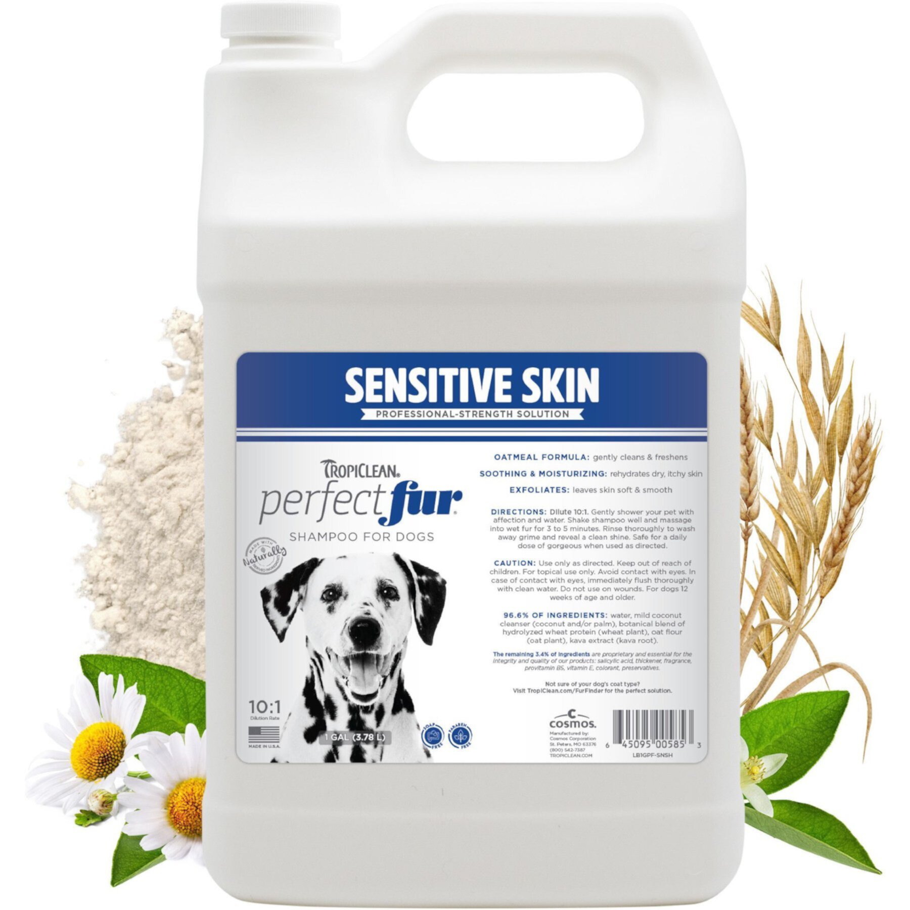 TropiClean PerfectFur Sensitive Skin 10:1 Soothing & Moisturizing Dog Shampoo, 1-gal bottle TropiClean