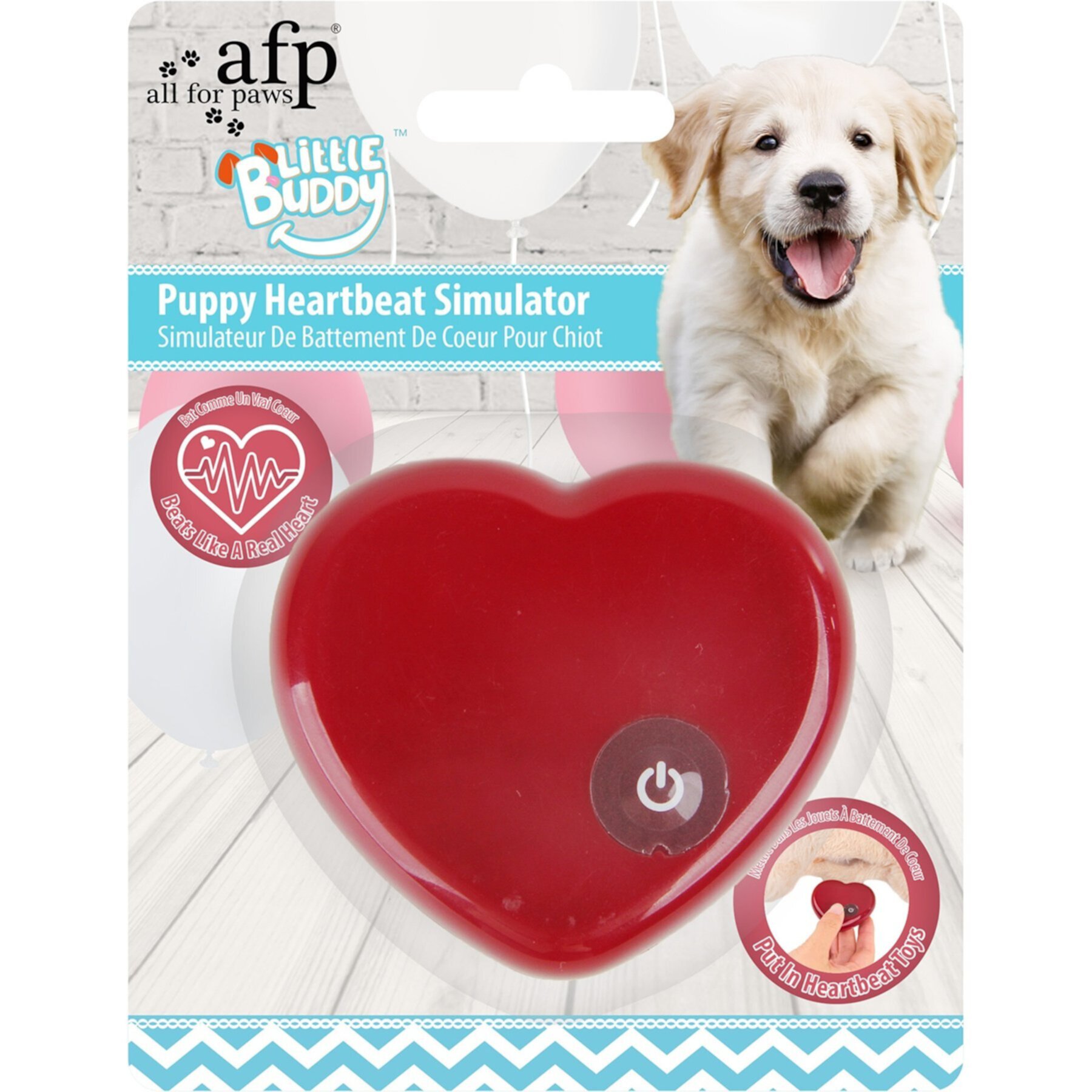 allforpaws Little Buddy Heart Beat Simulator Dog Toy, Red allforpaws