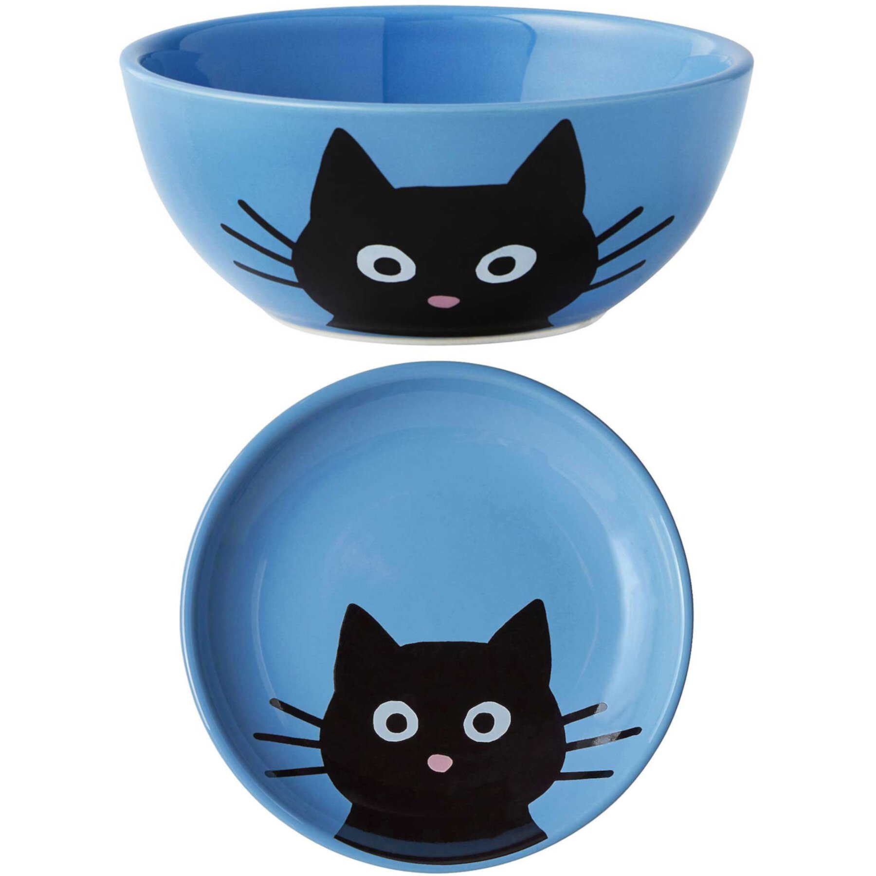 Frisco Cat Face Non-skid Ceramic Cat Bowl, Blue & Frisco Cat Face Non-skid Ceramic Cat Dish, Blue Frisco