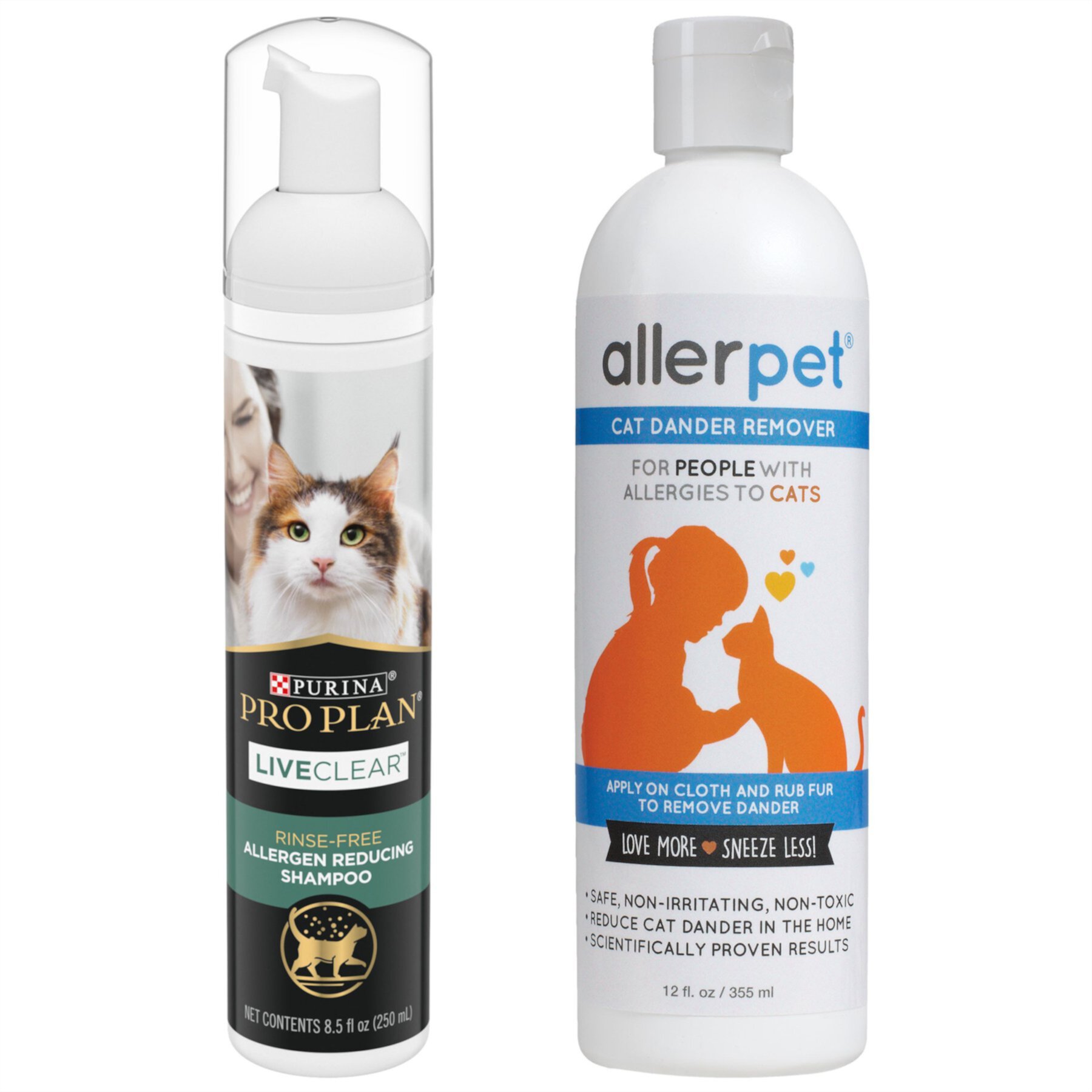 Allerpet Cat Dander Remover & Purina Pro Plan LiveClear Rinse-Free Allergen Reducing Cat Shampoo Spray Allerpet||Purina Pro Plan