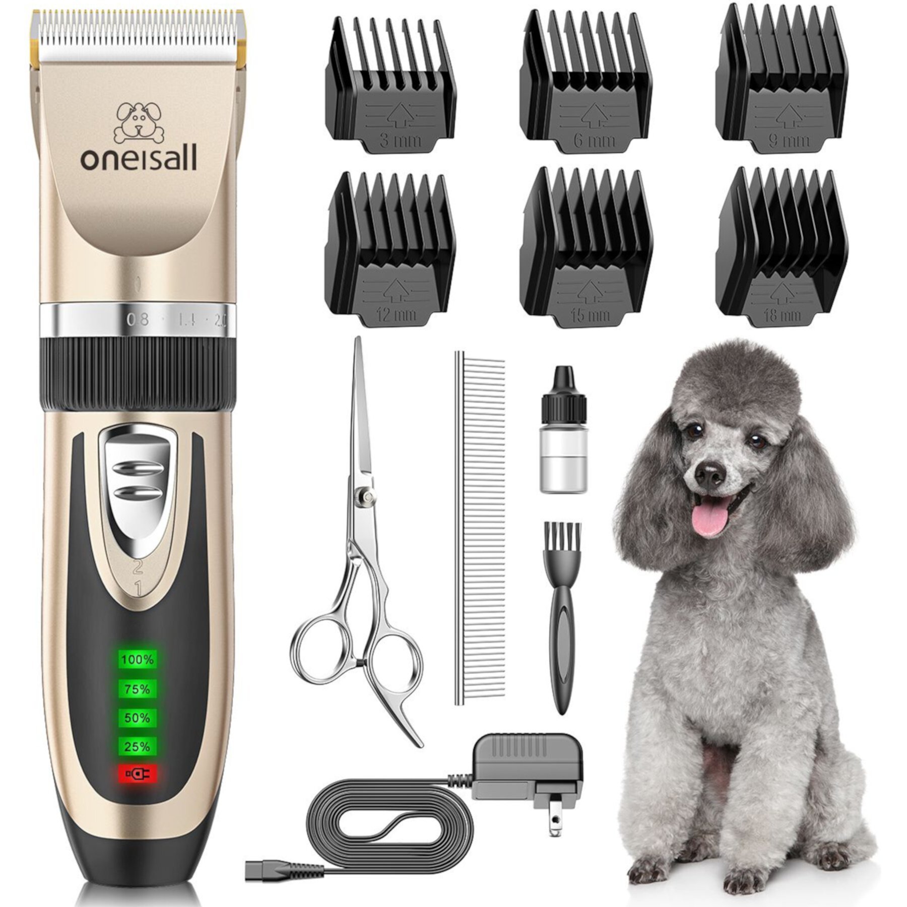 Oneisall Cordless 2-Speed Pet Hair Grooming Clipper, Gold oneisall