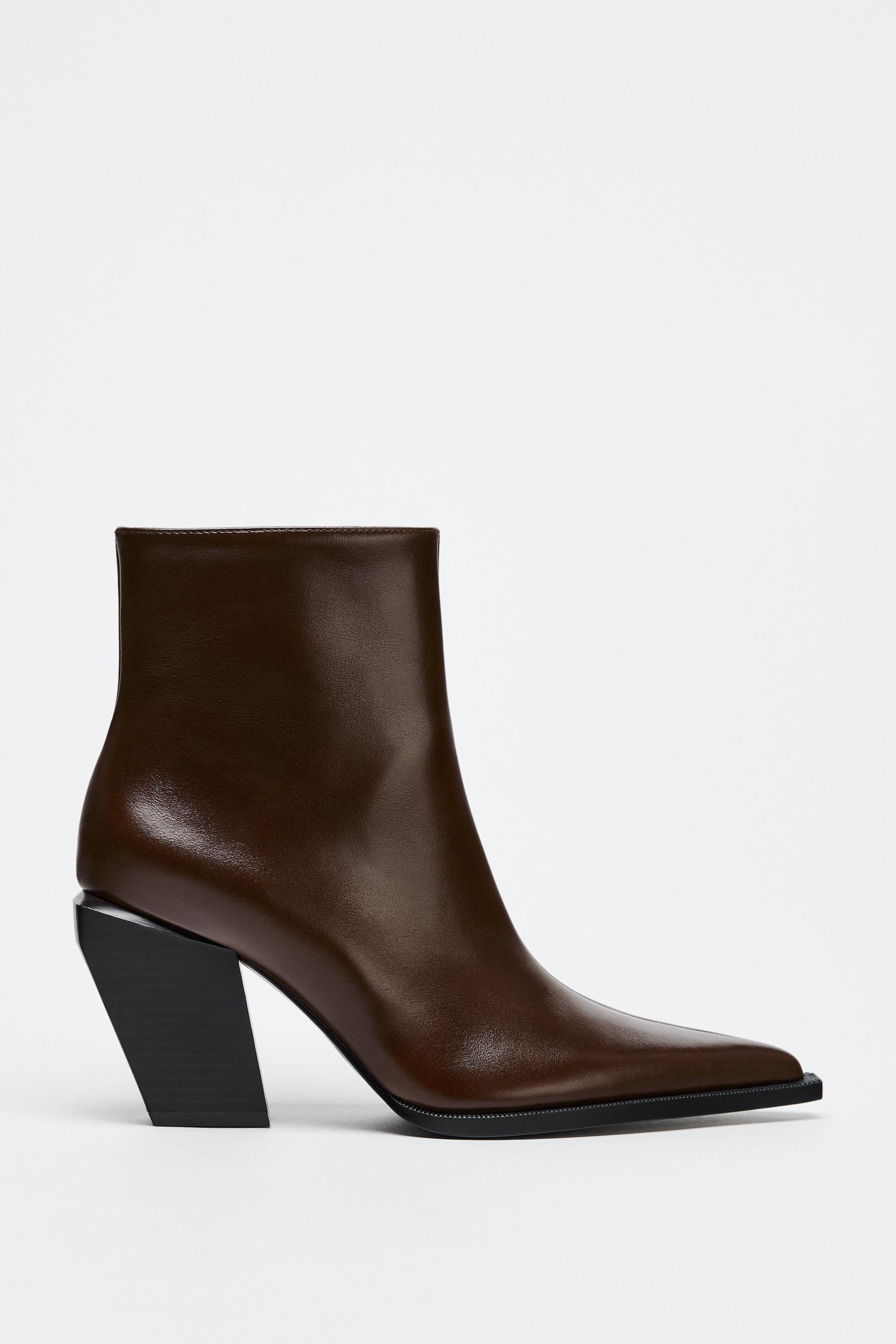 LEATHER HEELED COWBOY ANKLE BOOTS Zara