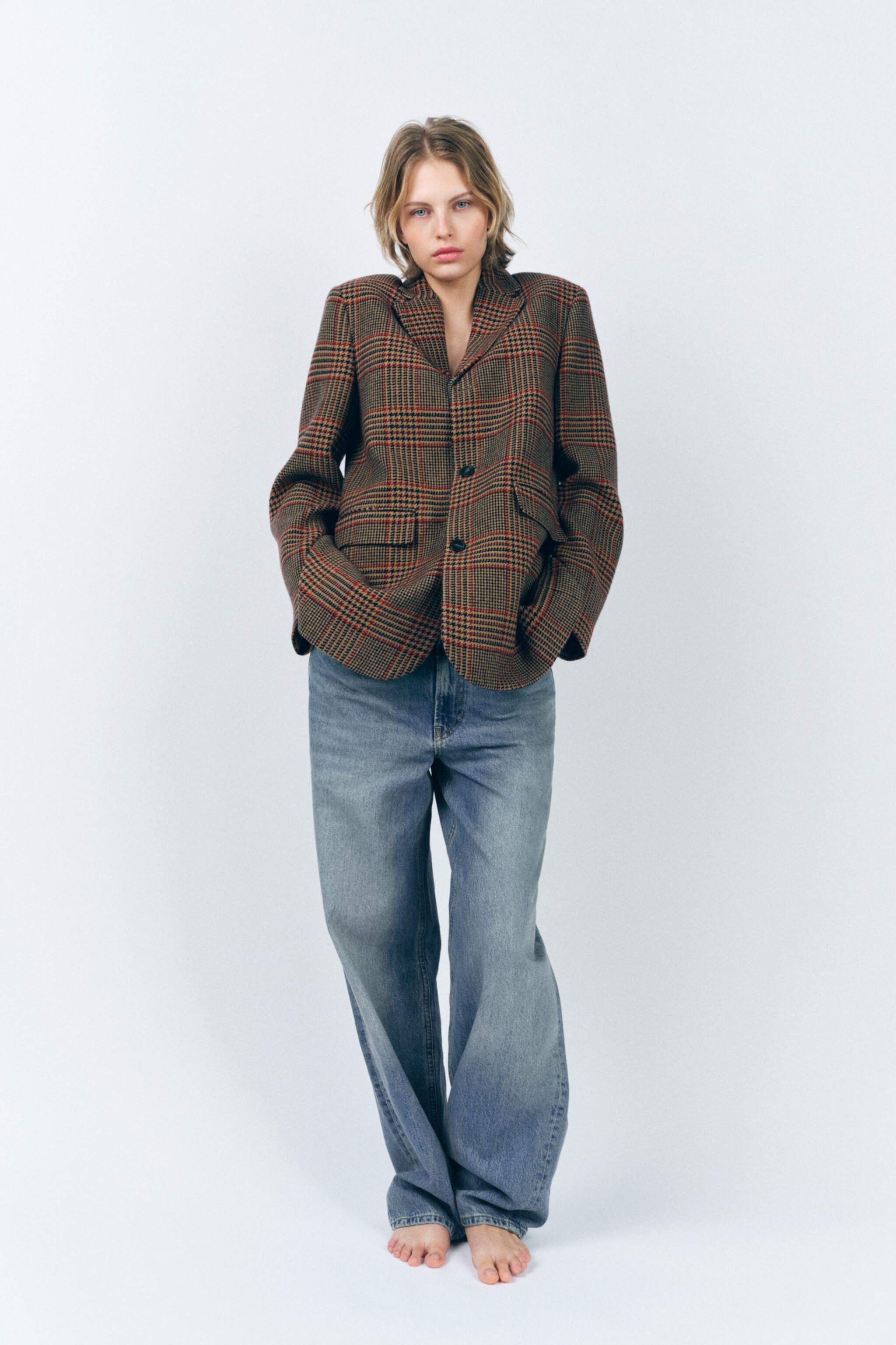 WOOL BLEND PLAID BLAZER ZW COLLECTION Zara