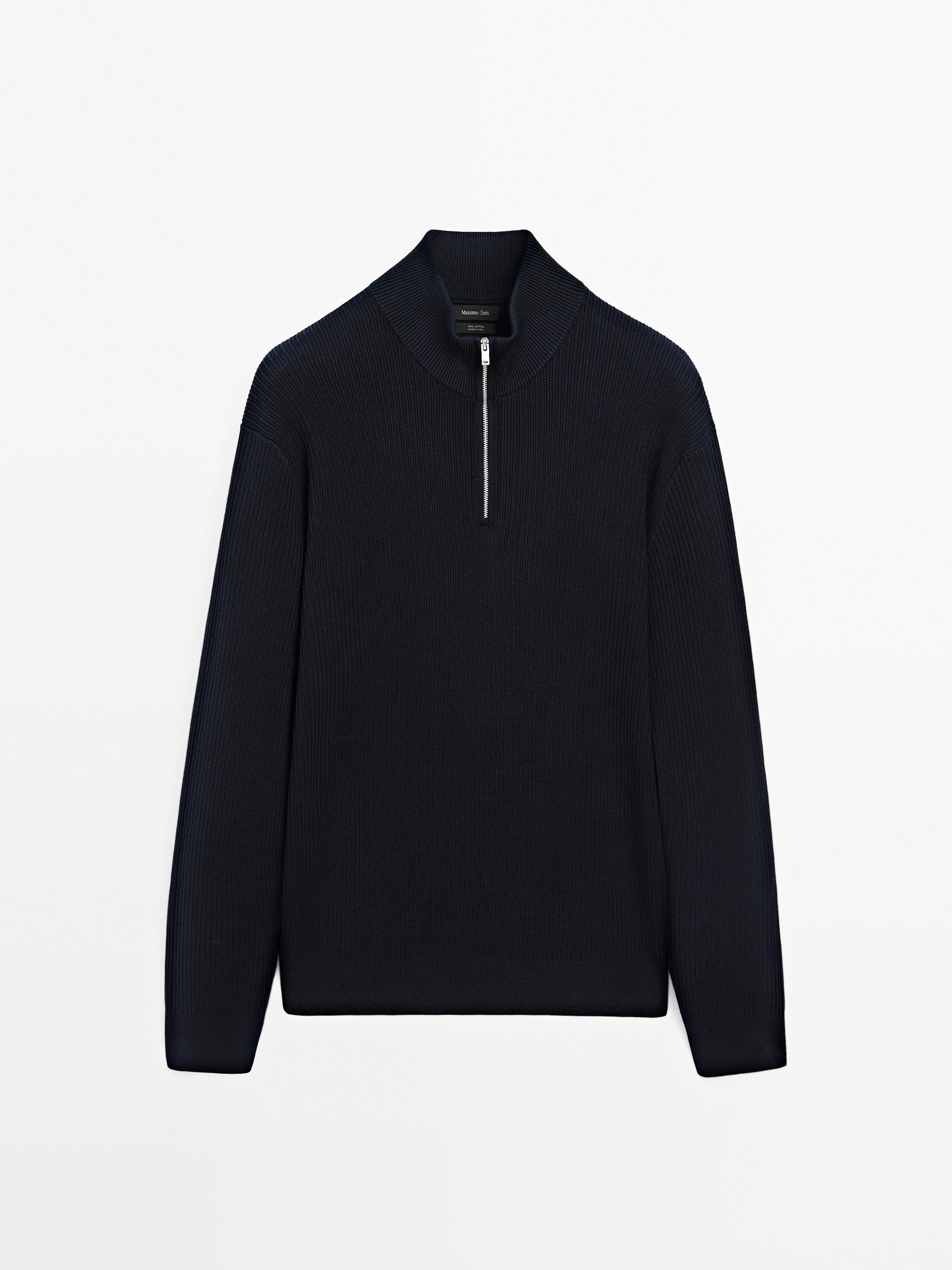 Mock neck knit sweater with zip Massimo Dutti