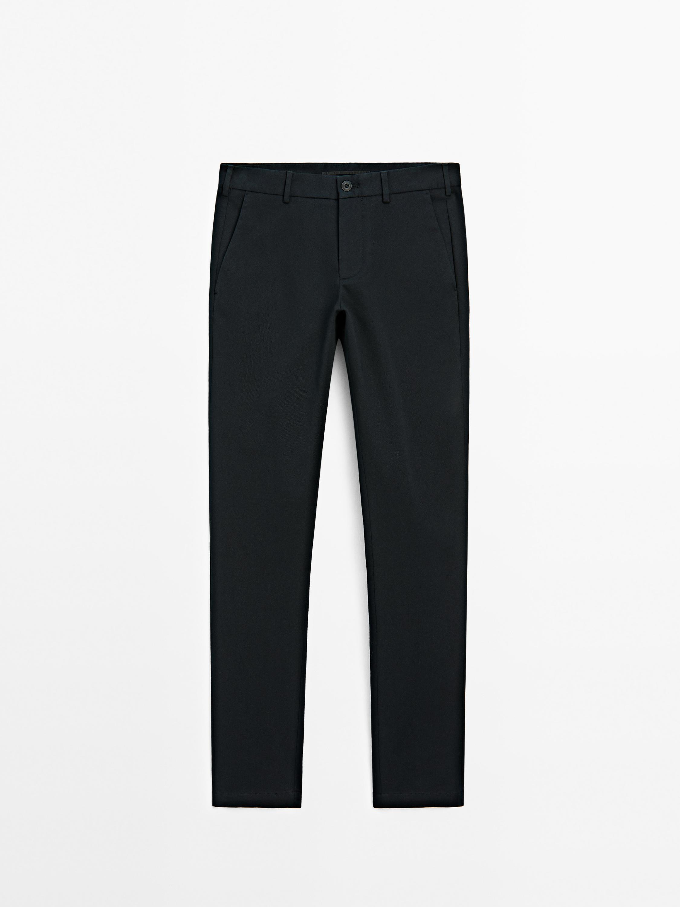 Cotton blend textured slim fit trousers Massimo Dutti