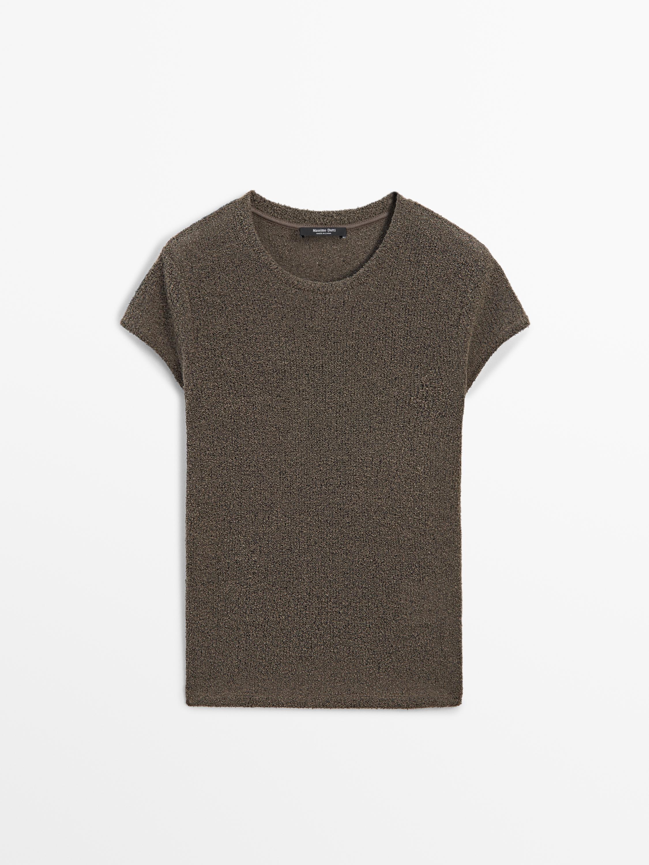 Short sleeve T-shirt with textured detail Massimo Dutti