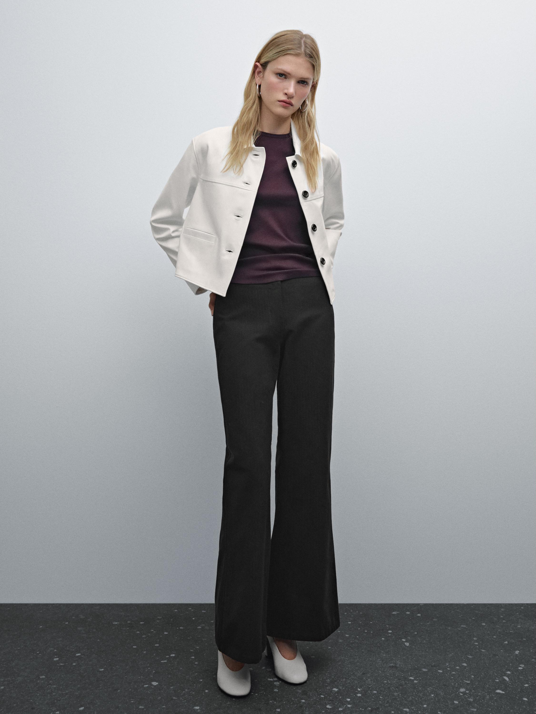 Wide-leg cotton trousers with striped detail Massimo Dutti