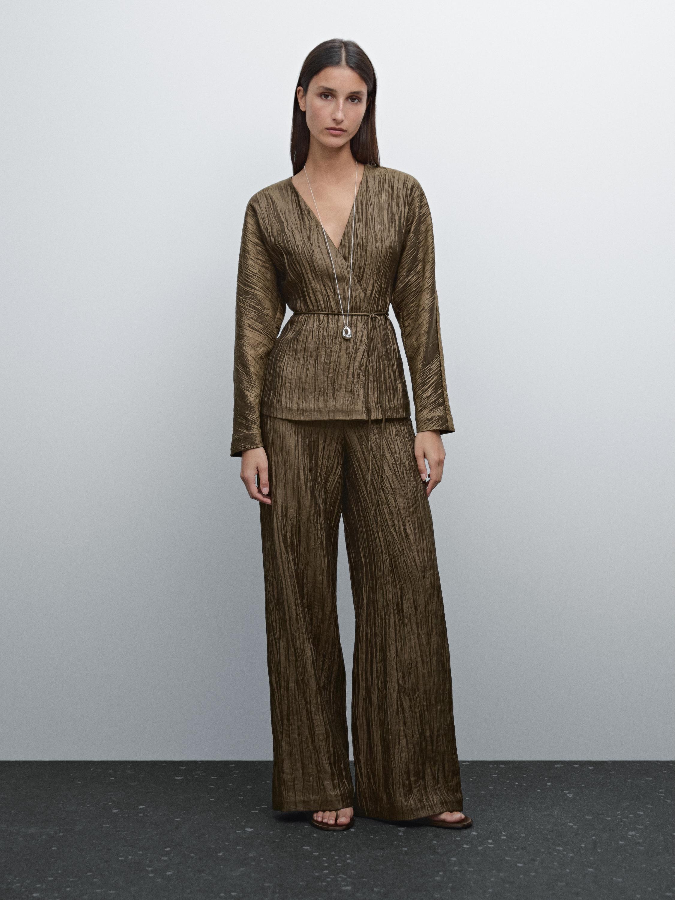 Trousers with metallic fabric detail Massimo Dutti