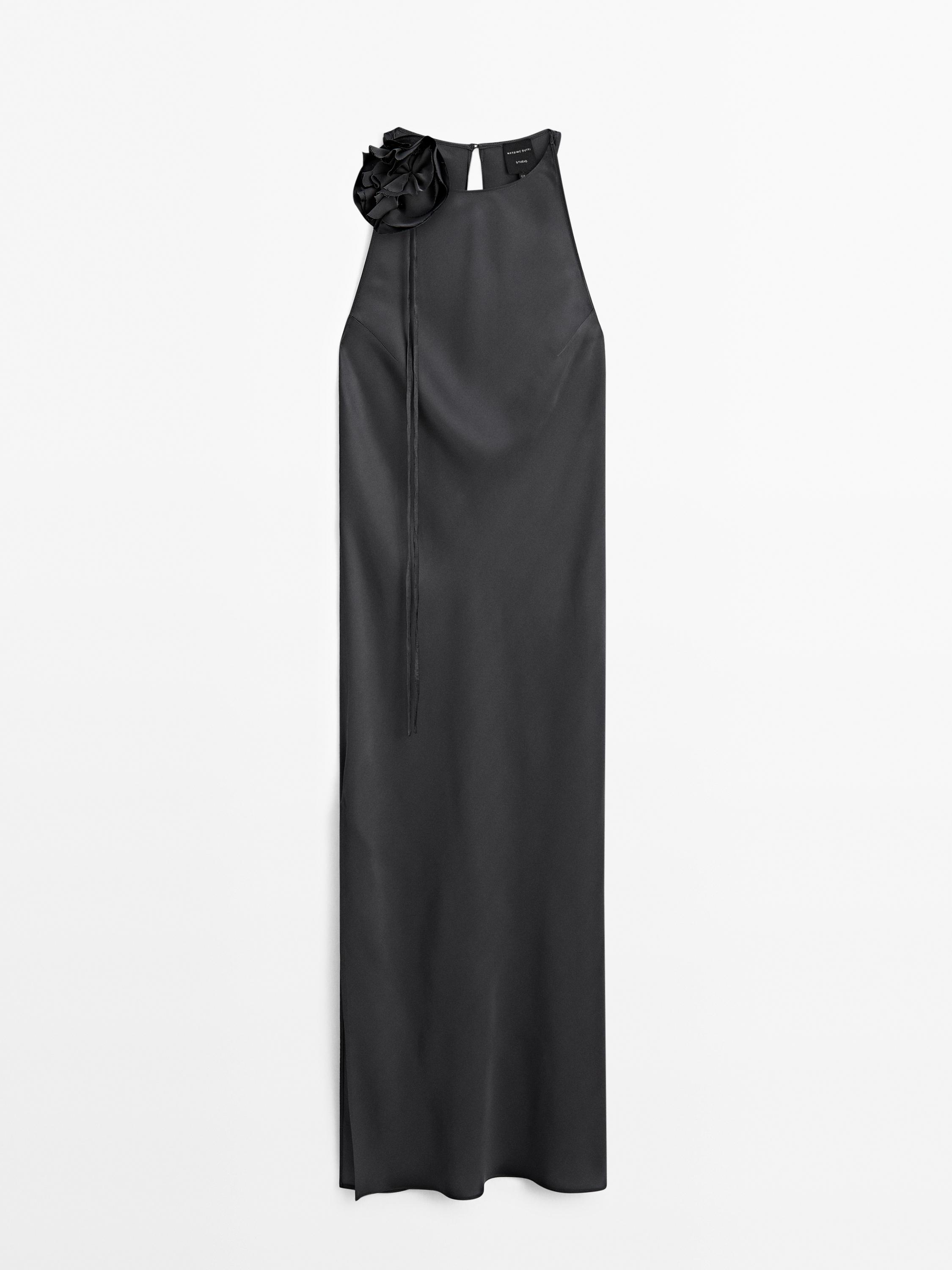 Halter midi dress with floral detail - Studio Massimo Dutti