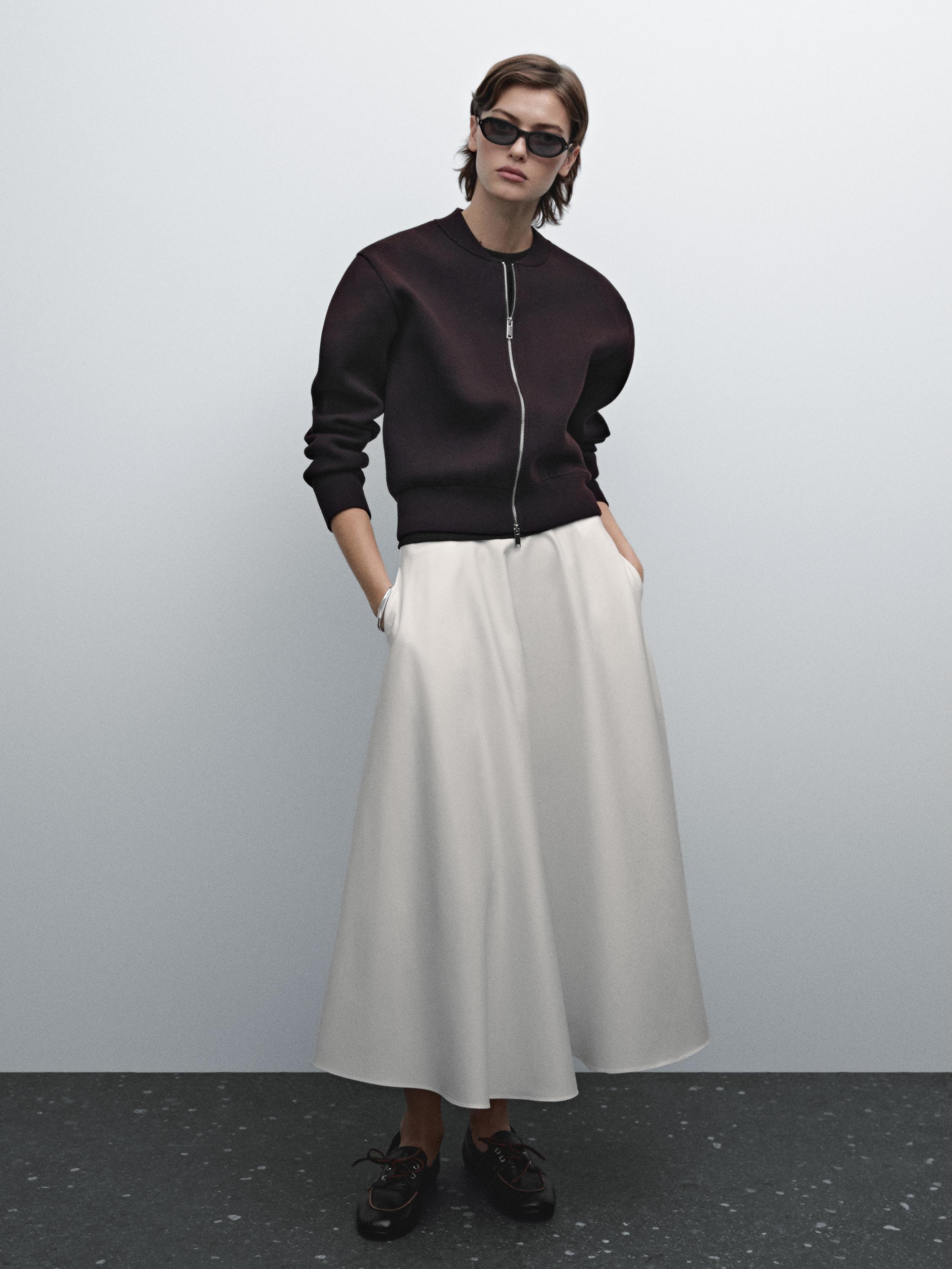 Flounce poplin midi skirt Massimo Dutti