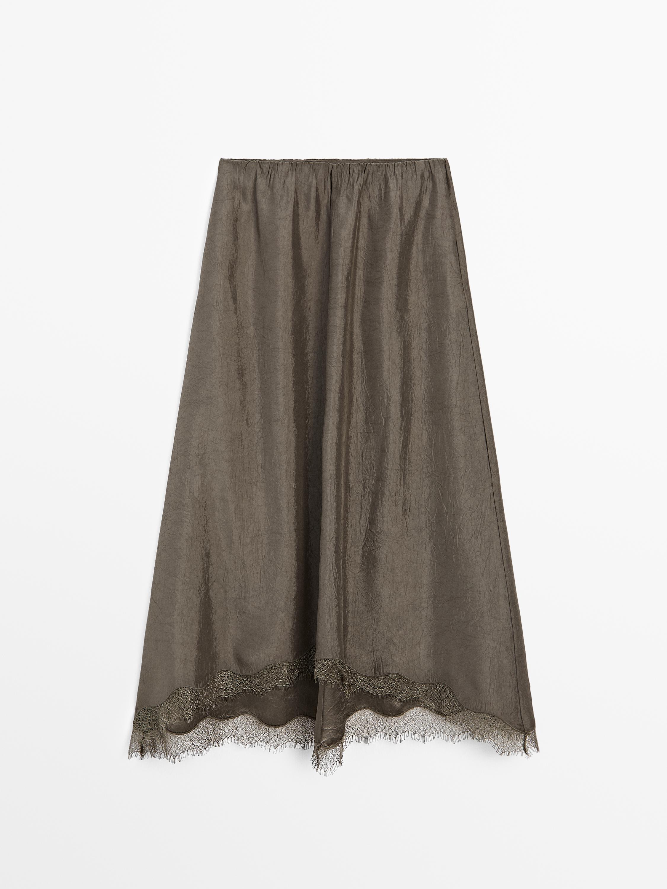 Midi skirt with lace detail Massimo Dutti