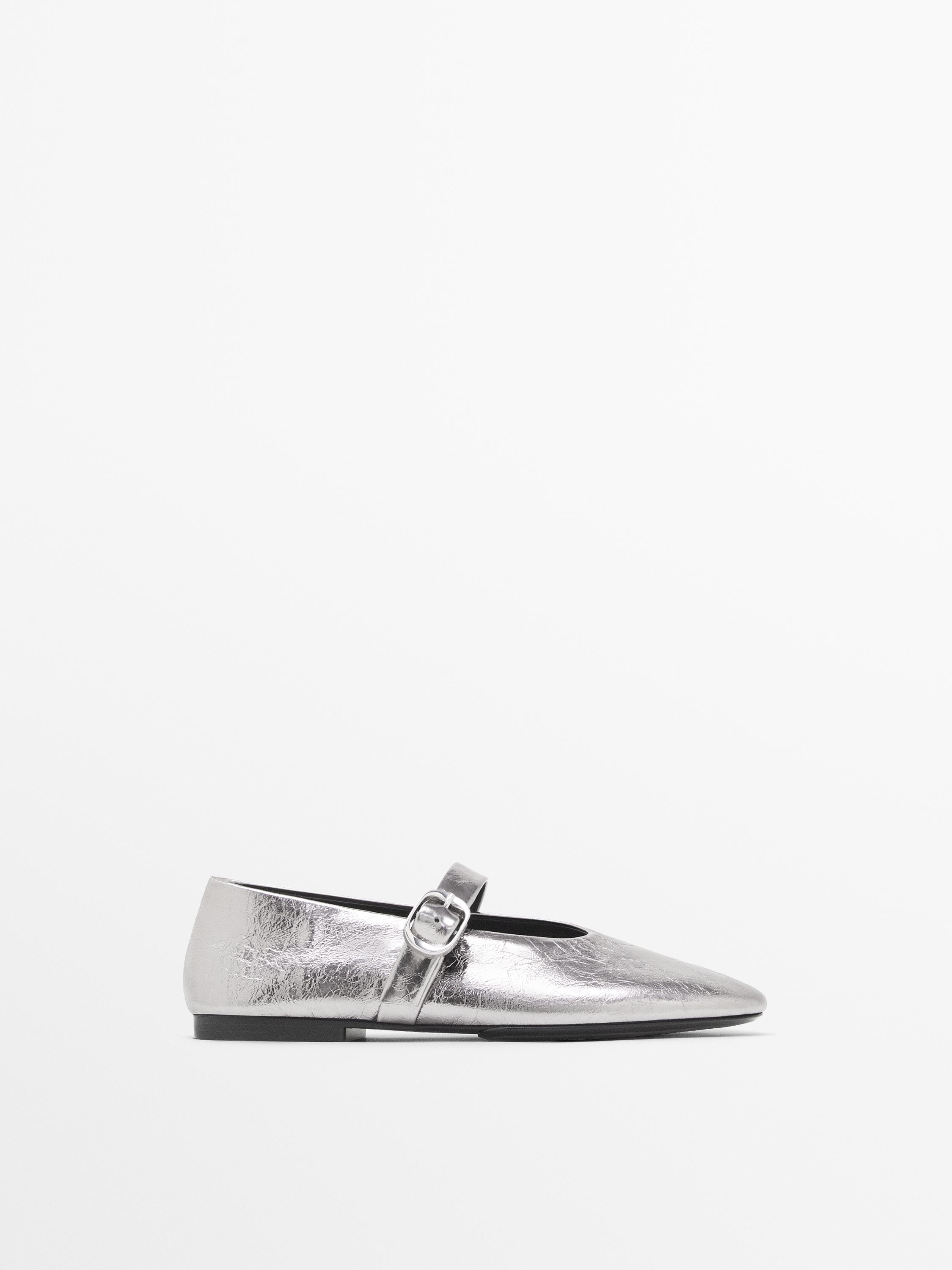 Metallic ballet flats with buckle Massimo Dutti