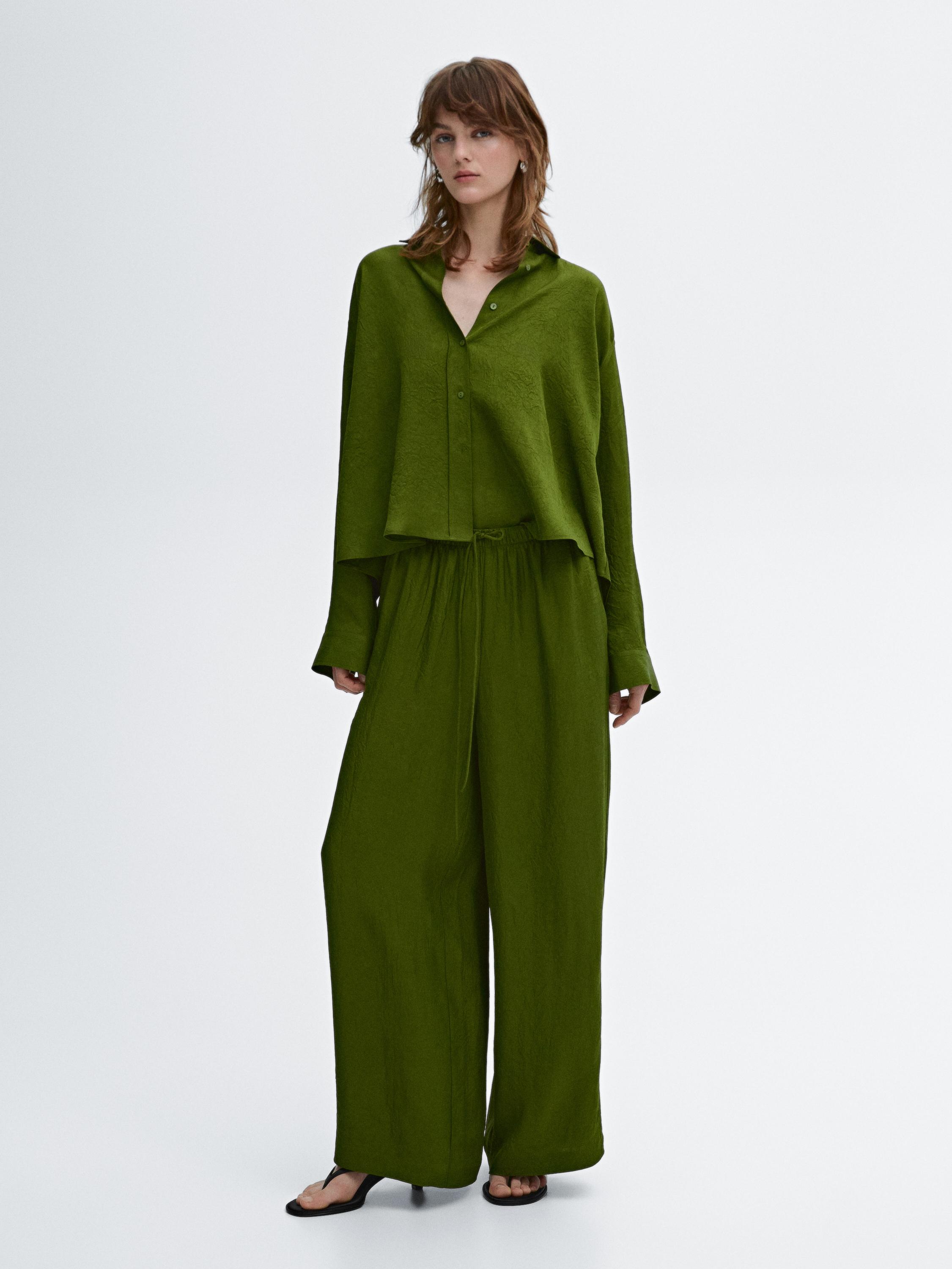 Flowing satin trousers with elastic waistband Massimo Dutti