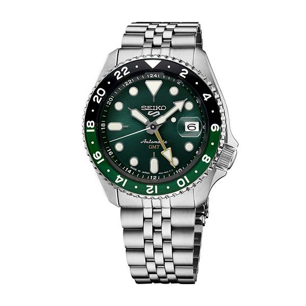 Men's Seiko 5 Sports Green Dial GMT Stainless Steel Automatic Watch - SSK035 Seiko