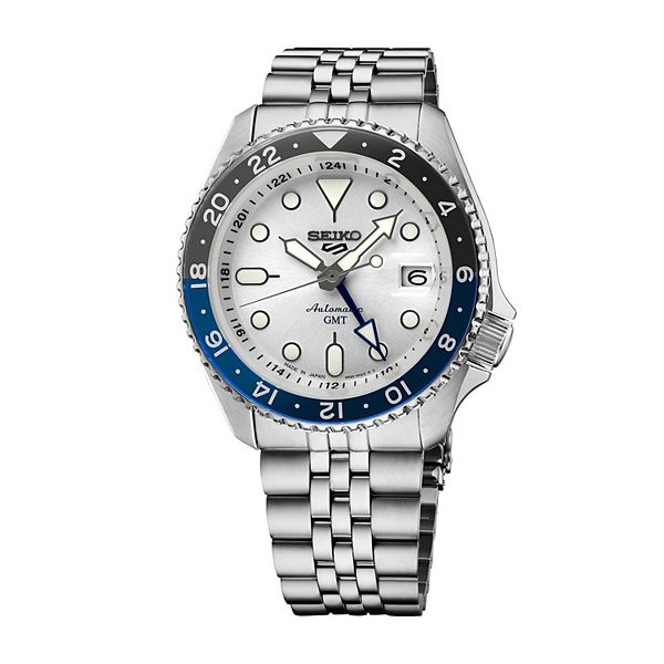 Men's Seiko 5 Sports Silver Dial GMT Stainless Steel Automatic GMT Watch - SSK033 Seiko