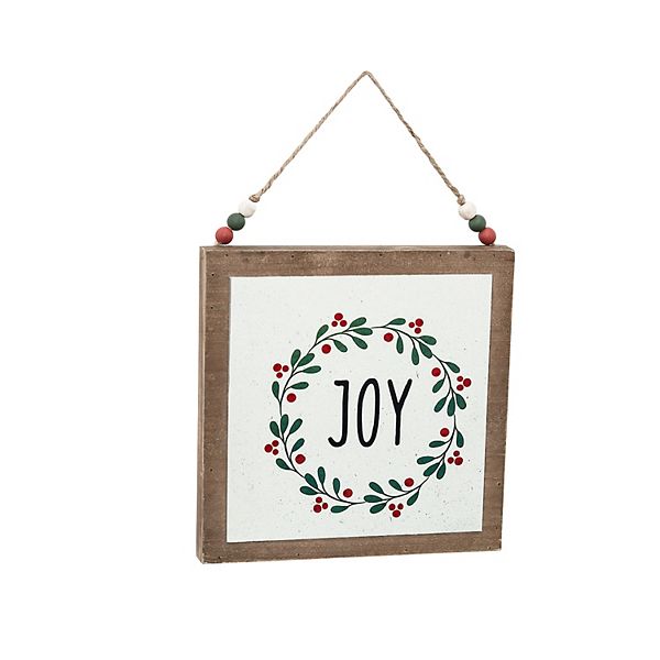 Деревянная настенная открытка для праздников JOY, 23,5 см × 2,9 см × 23,5 см, с украшением из деревянных бусин Parisloft