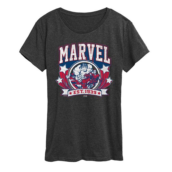 Футболка с коротким рукавом Marvel Collegiate Americana для женщин с вырезом-лодочкой Marvel