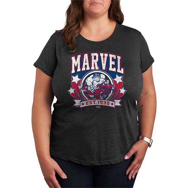 Женская футболка больших размеров Marvel Collegiate Americana с коротким рукавом и вырезом лодочкой Marvel