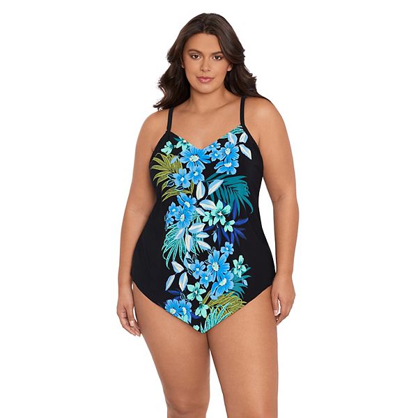 Tankini для полных женщин Trimshaper Fern Delight с регулируемыми бретелями и средней степенью покрытия Trimshaper