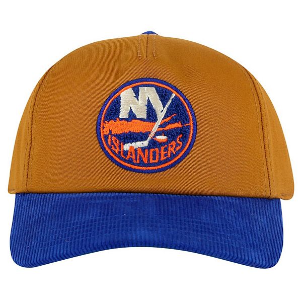 Регулируемая бейсболка цвета Тан/Роял с вышивкой логотипа New York Islanders, 100% хлопок American Needle