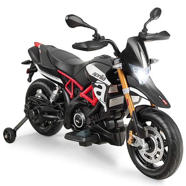 12V детский мотоцикл Aprilia с музыкой и звуками, безопасностью и комфортом, 2 тренировочными колесами, амортизаторами Vebreda