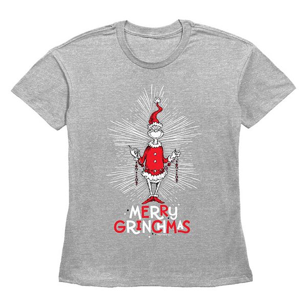 Футболка с графикой Merry Grinchmas от Dr. Seuss для женщин с коротким рукавом и круглым вырезом Grinch