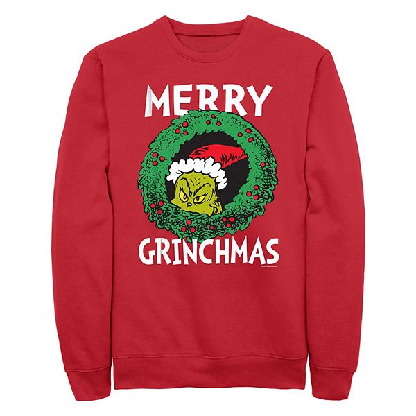 Мужской флисовый свитшот Grinch Merry Grinchmas с круглым вырезом и длинными рукавами Grinch