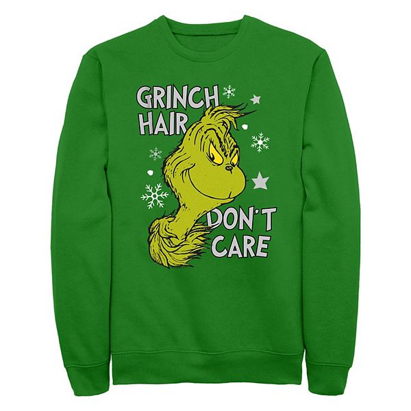 Мужской флисовый свитшот Grinch с надписью Hair Don't Care и круглым вырезом, длинные рукава Grinch