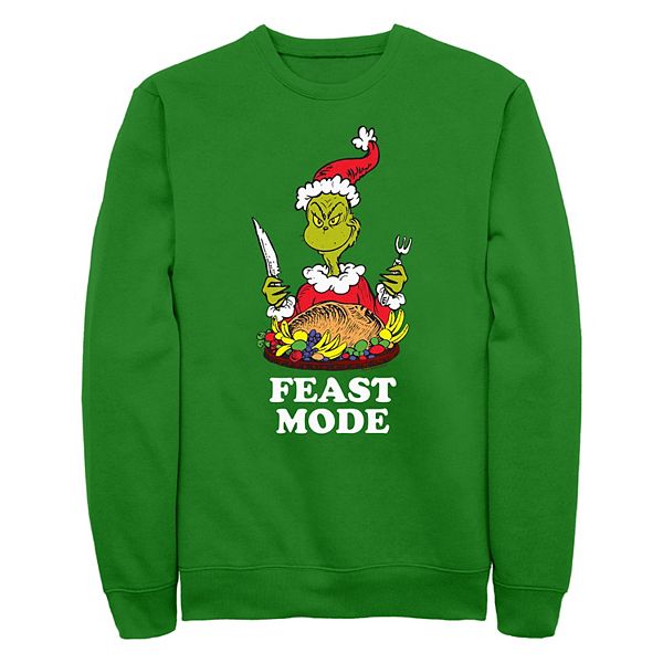 Мужской флисовый свитшот Grinch с длинным рукавом и круглым вырезом, стиль Feast Mode Grinch