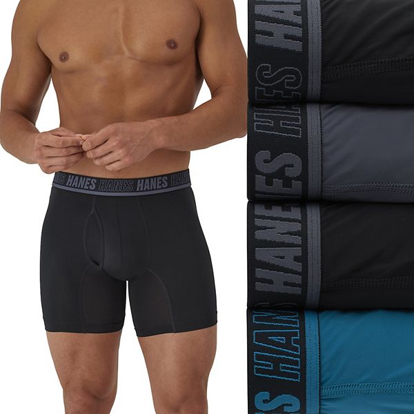 Пакет из 4-х мужских боксёрских трусов Hanes Moves Ultimate с технологией X-Temp и защитой от натирания, длина 15 см Hanes