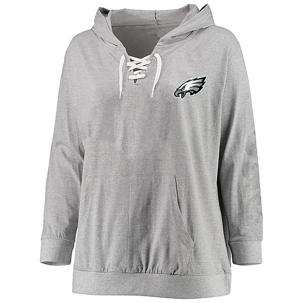 Женское худи Fanatics с капюшоном и завязками Philadelphia Eagles в сером меланже, больших размеров Fanatics