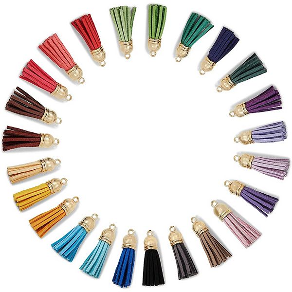 Leather Tassel Keychain Set in 25 Colors (0.4 in, 50 Pieces) Bright Creations