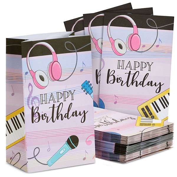 36 Pack Happy Birthday Music Party Favor Bags for Goodies, Gifts, Treats Blue Panda