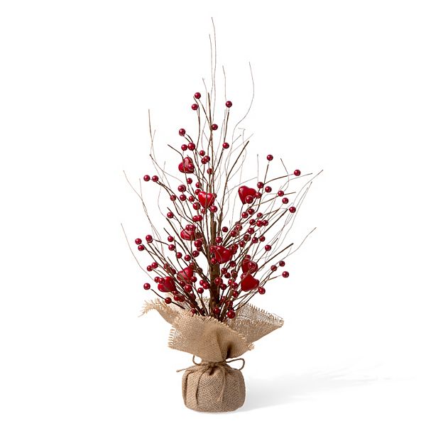 Glitzhome 18"H Valentine's Artificial Red Berry Heart Table Tree Glitzhome