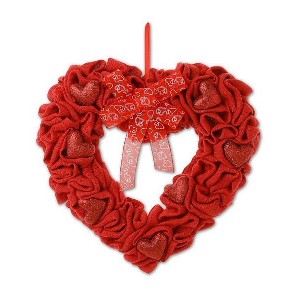 Glitzhome 19.25"L Red Traditinal and Classical Fabric Valentine's Heart Wreath Glitzhome