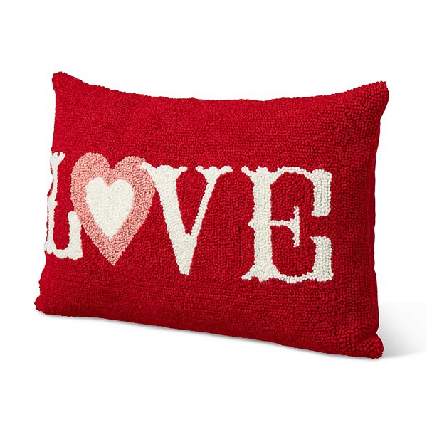 Glitzhome 18"L Valentine's Handcrafted  Hooked Heartwarming LOVE Pillow Glitzhome