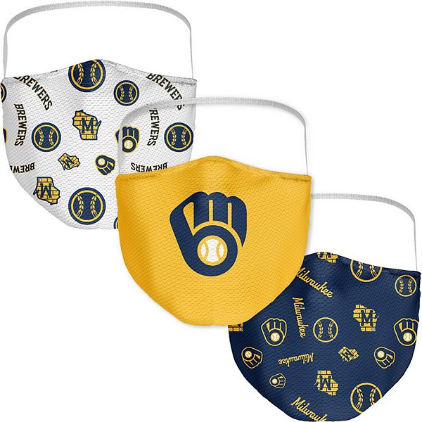 Adult Fanatics Milwaukee Brewers All Over Logo Face Covering 3-Pack Fanatics