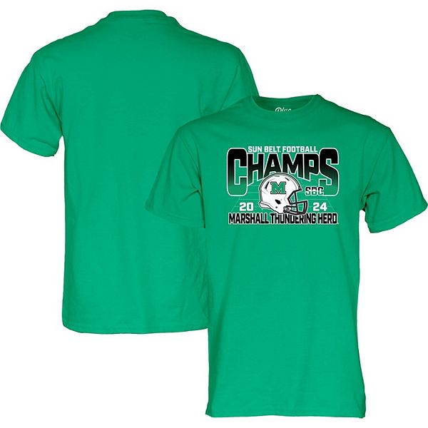 Unisex Blue 84  Kelly Green Marshall Thundering Herd 2024 Sun Belt Football Conference Champions T-Shirt Blue 84