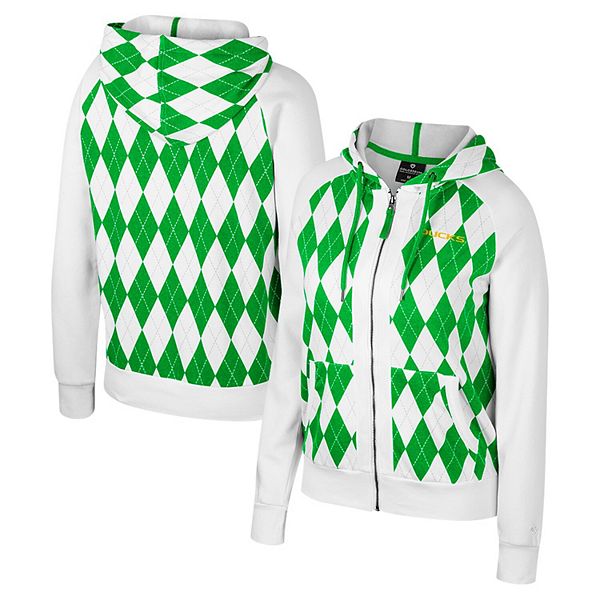 Women's Colosseum White Oregon Ducks The Dealio Argyle Full-Zip Jacket Colosseum